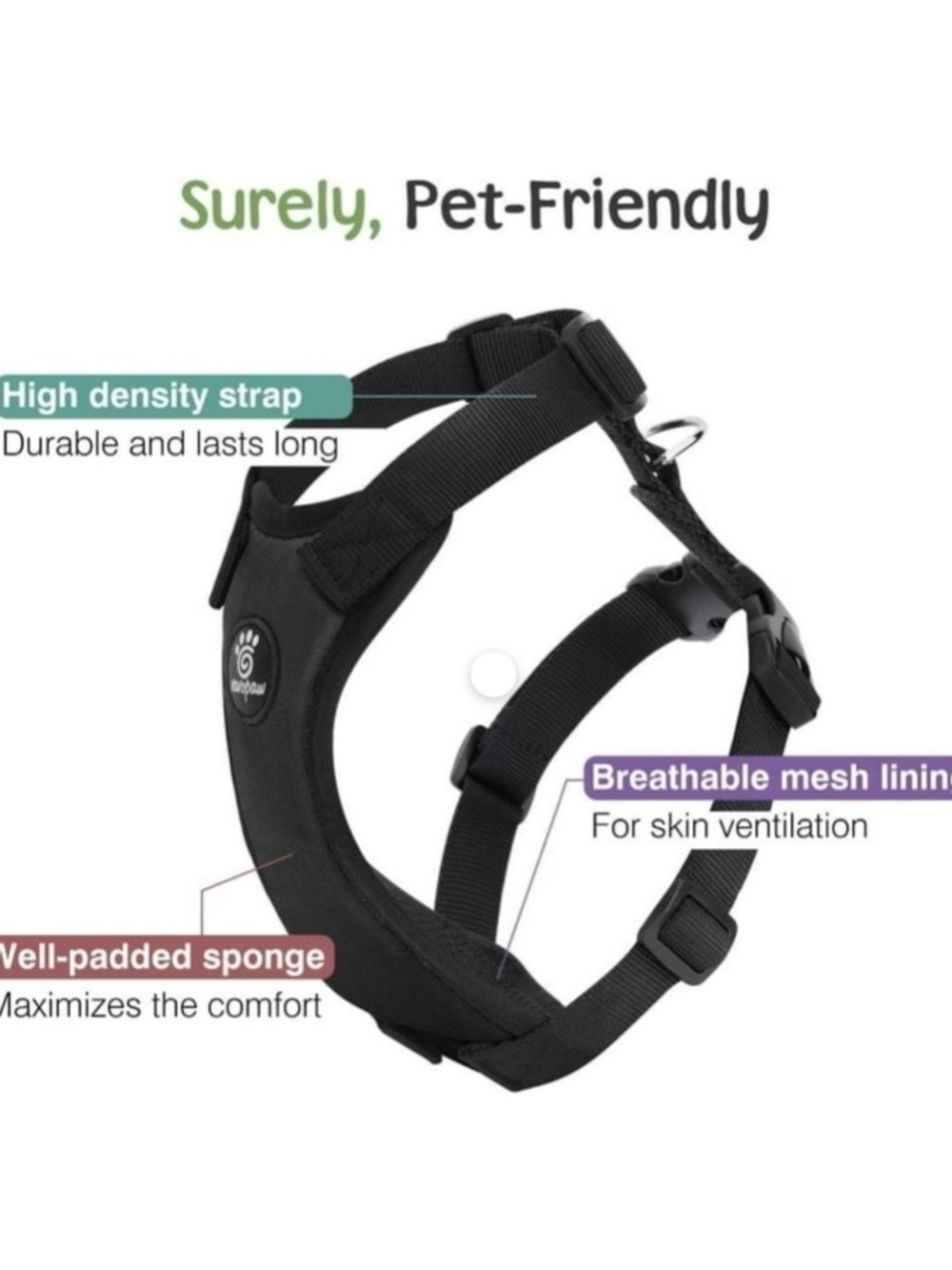 VavoPaw Black Dog Vest Harness Adjustable Soft Padded Mesh, [Size Medium] - Picture 3 of 4